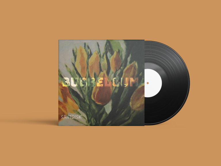 Mock-up van platenhoes met grafisch ontwerp en typografie